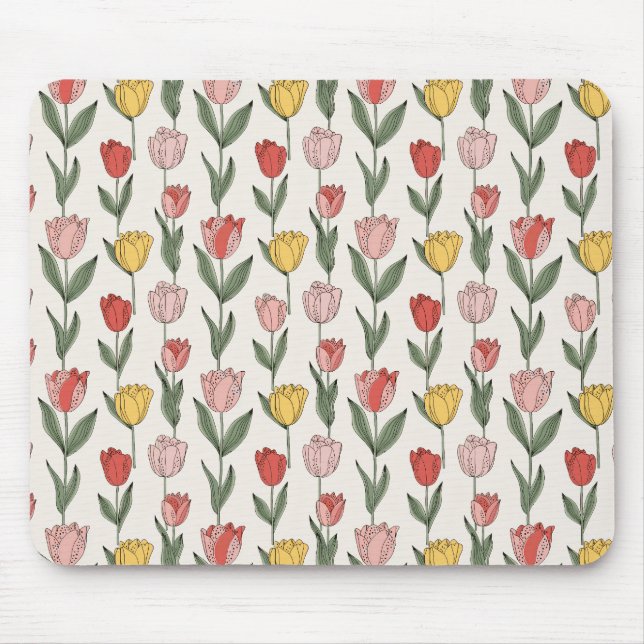 Mousepad Modern Tulip Floral Pattern Soft Botanical Spring (Frente)