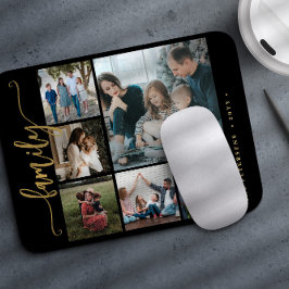 Mousepad Moderna colagem de 6 fotos de família com caligraf