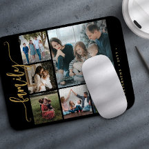 Moderna colagem de 6 fotos de família com caligraf