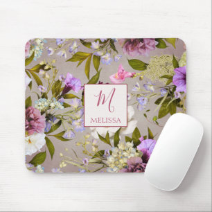 Mousepad Moderno Bold Wildflower Roxo Presente Monograma