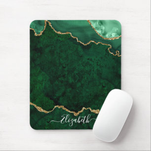 Mousepad Moderno Elegante Marble Geode Verde Dourado