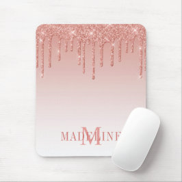 Mousepad Moderno Glamour Monograma Brilho Dourado Rosa