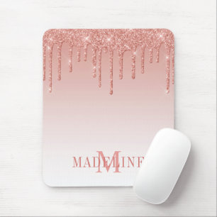 Mousepad Moderno Glamour Monograma Brilho Dourado Rosa