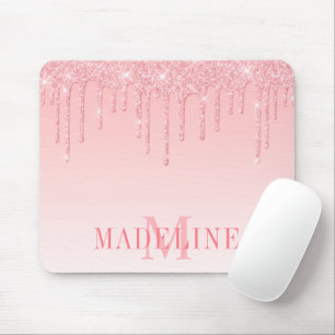 Mousepad Moderno Glamour Rosa Bege Brilho Monograma