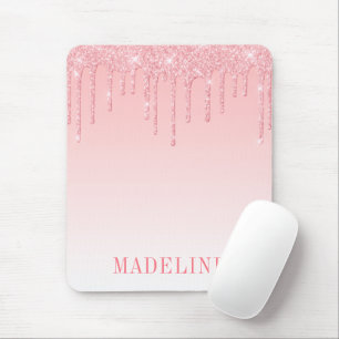 Mousepad Moderno Glamouroso Pink Blush com Brilho Drip