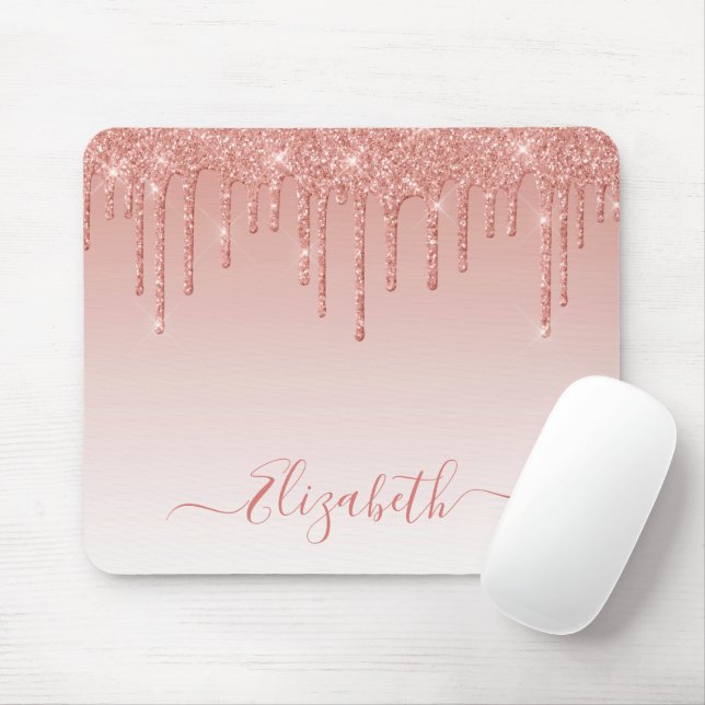 Mousepad Moderno Glitter Dourado Rosa Script Elegante e Est (Com mouse)