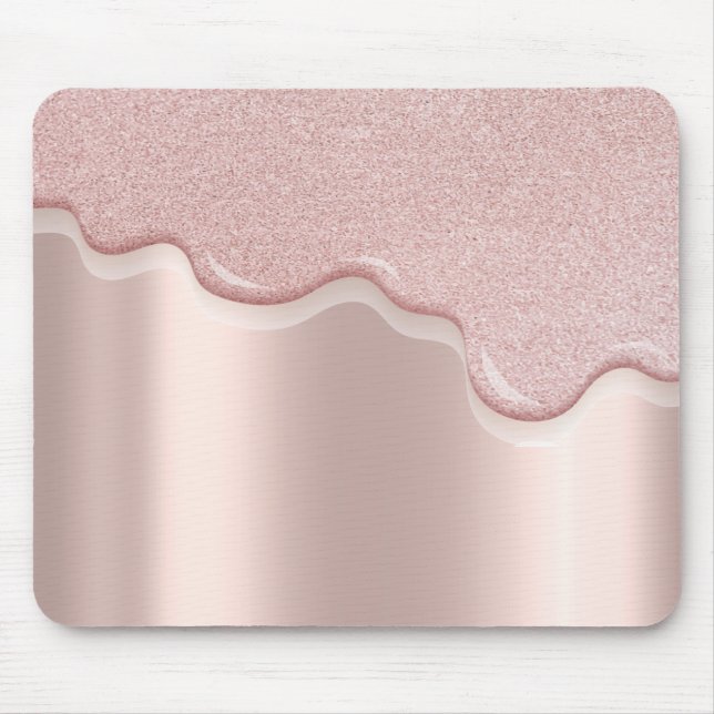 Mousepad Moderno Glitter Drips Dourado Rosa Estiloso (Frente)