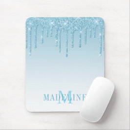 Mousepad Moderno Glitter Monograma Azul Claro Fashion