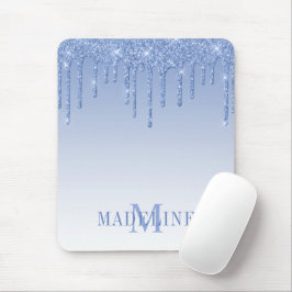 Mousepad Moderno Glitter Monograma Azul Empoeirado Fashion