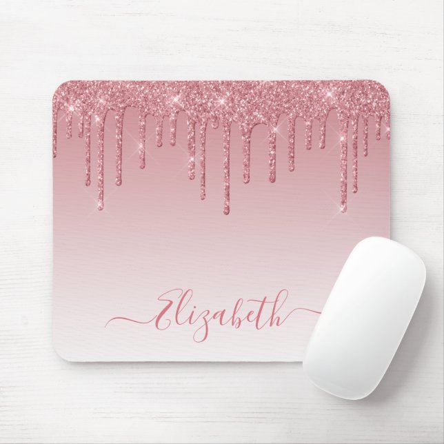 Mousepad Moderno Glitter Rosa Desbotado Tendência Grafia Es (Com mouse)