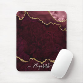 Mousepad Moderno Mármore Aquarela Geodo Rosa Dourado Elegan