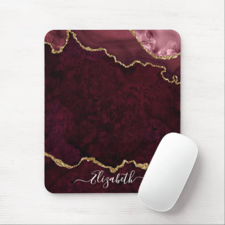 Mousepad Moderno Mármore Aquarela Geodo Rosa Dourado Elegan