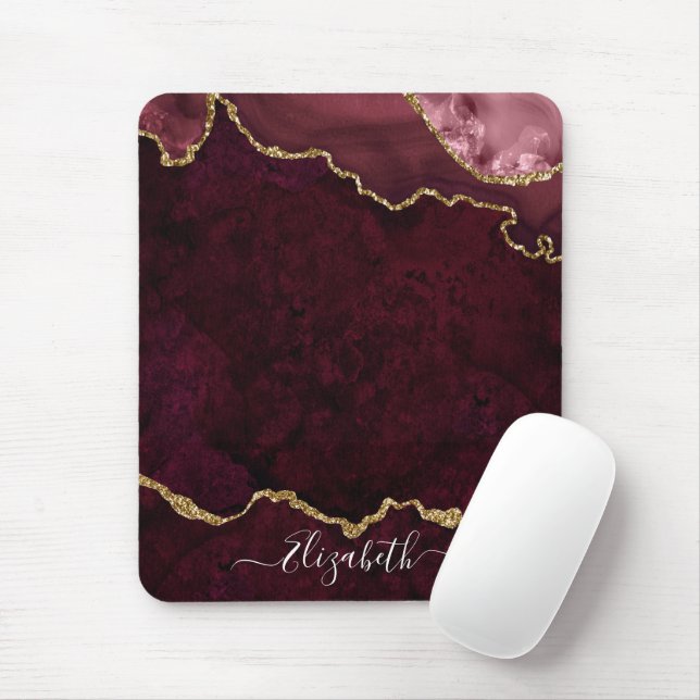 Mousepad Moderno Mármore Aquarela Geodo Rosa Dourado Elegan (Com mouse)