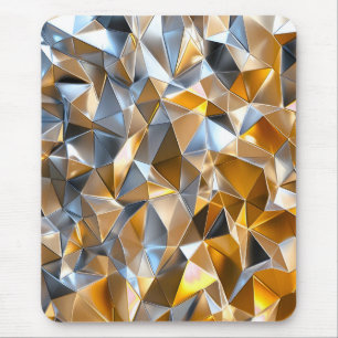 Mousepad Moderno Metálico Abstrato Geométrico Dourado Prata