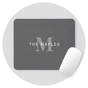 Mousepad Moderno Monograma e Nome Cinza Escuro Elegante