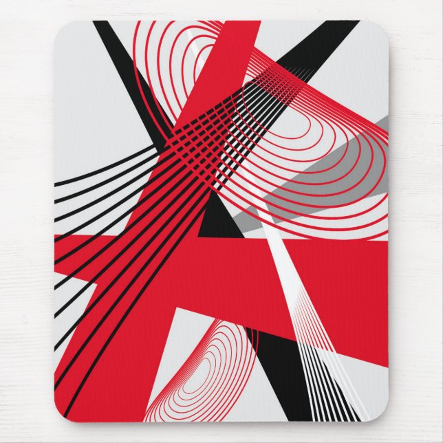 Mousepad moderno, preto, vermelho, cinza, branco,  (Frente)