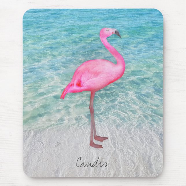 Mousepad Moderno Tropical Sandy Beach, Flamingo, Rosa Perso (Frente)
