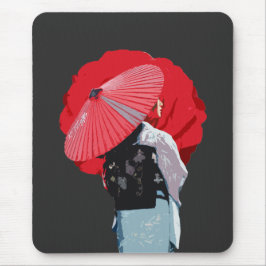 Mousepad Moderno Vermelho Estilizado Japonesa Arte