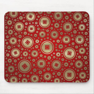 Mousepad Moedas chinesas Douradas e sortudas a vermelho