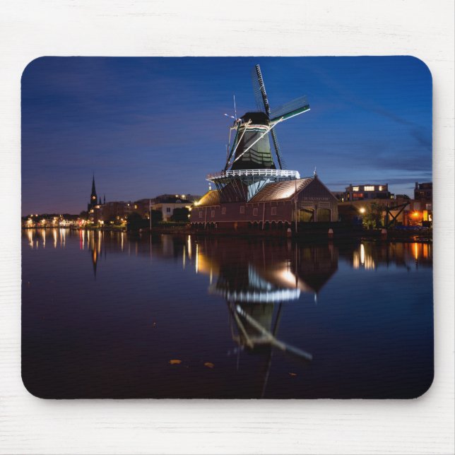 Mousepad Moinho de vento Leidschendam com reflexão à noite (Frente)