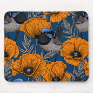 Mousepad Moinhos de fada e flores de papoila laranja