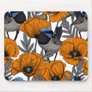 Mousepad Moinhos de fada e flores de papoila laranja 2