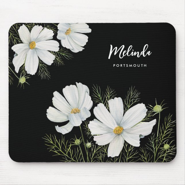 Mousepad Mola-d-água Branca de Cosmos Flores Botânicas (Frente)