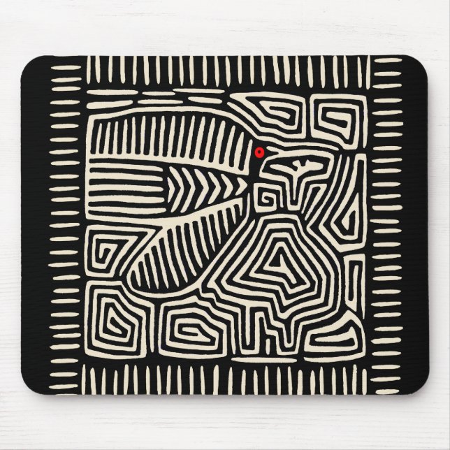 Mousepad Mola Pajaro Índio Kuna do Panamá - Preto Branco (Frente)