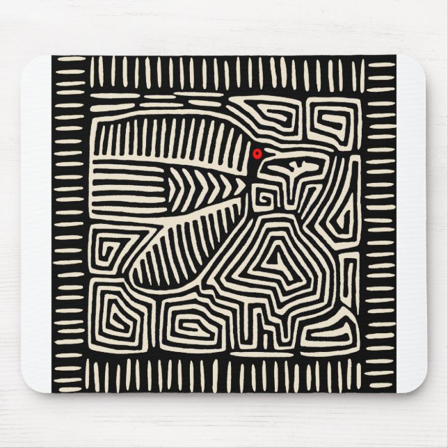 Mousepad Mola Pajaro Índio Kuna do Panamá - Preto Branco (Frente)