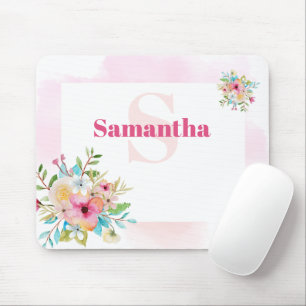 Mousepad Moldura Cor de Água, Monograma Floral Personalizad