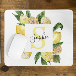 Mousepad Moldura de limões amarelos modernos e folhas com n