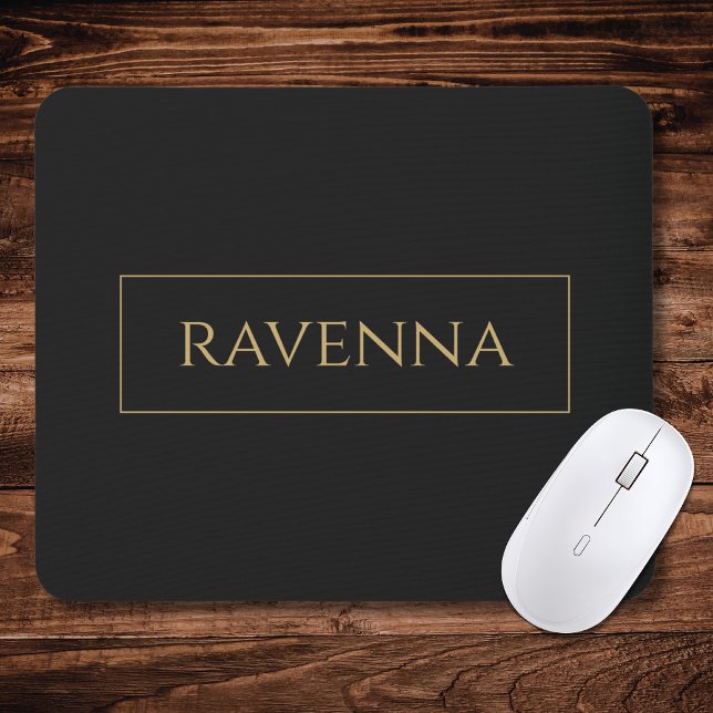 Mousepad Moldura Dourada Nome Personalizado Preto Profundo  (Criador carregado)