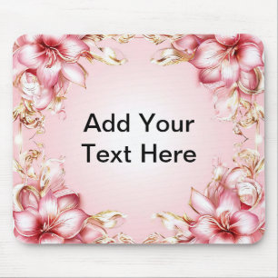 Mousepad Moldura Floral Elegante com Desenhos de Lírio Rosa