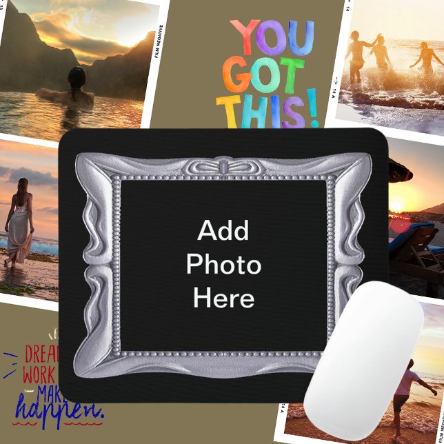 Mousepad Moldura Prata Chique Adicionar Foto Aqui (Fancy Silver Frame Add Photo Here Mouse Pad)