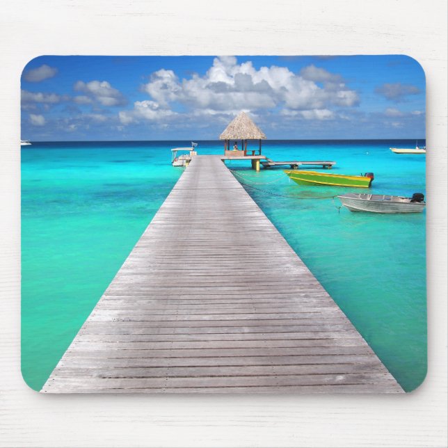 Mousepad Molhe com barcos em uma lagoa tropical (Frente)