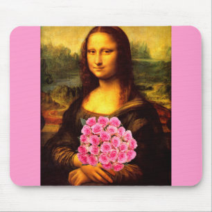 Mousepad Mona Lisa Com Buquê De Rosas Rosa