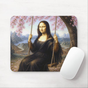 Mousepad Mona Lisa num Balanço sob Flores de Cerejeira