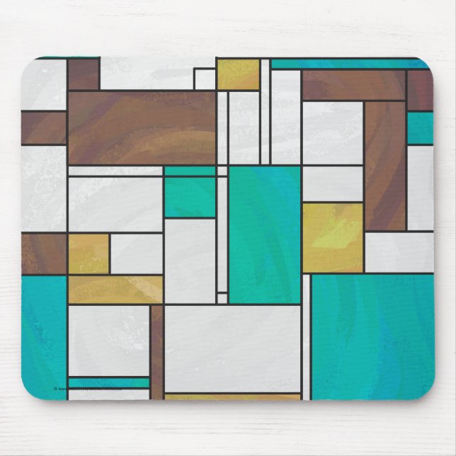 Mousepad Mondrian Brown Yellow Teal Impressão (Frente)