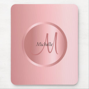Mousepad Mono gram Modelo moderno Elegante Rosa Dourado