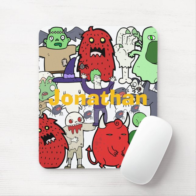 Mousepad Monogram colorful spooky cartoon in red green (Com mouse)