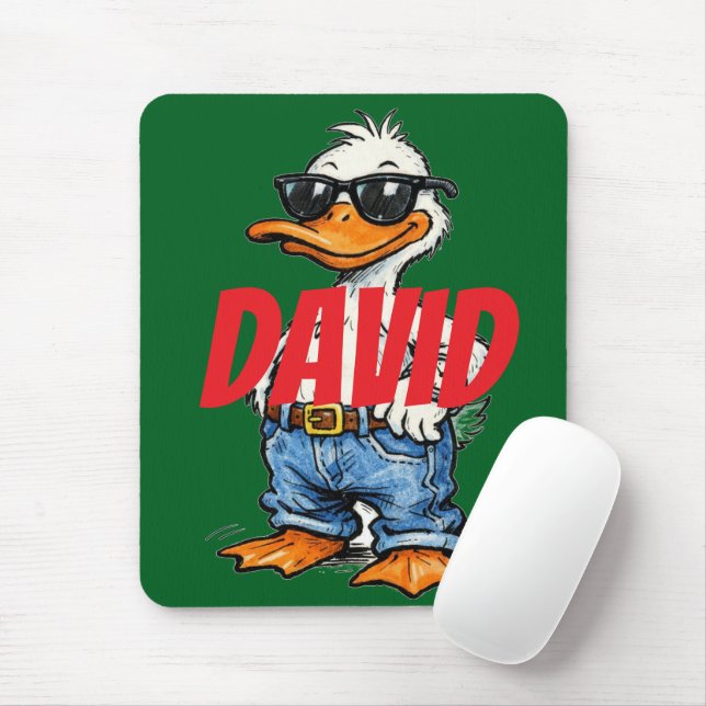 Mousepad Monogram fun cartoon Green Red Funny duck (Com mouse)