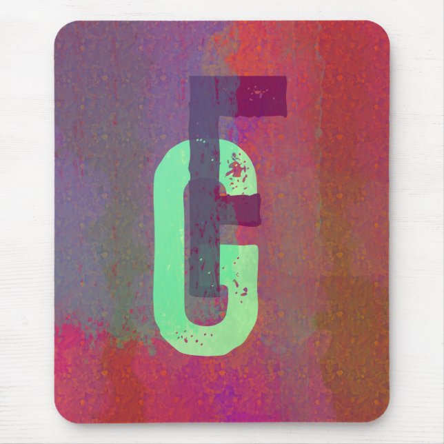 Mousepad Monogram Initials Grunge Funky Purple Green Art (Frente)