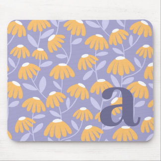 Mousepad Monogram Letter Initial Yellow Blue Floral Pattern