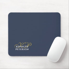 Mousepad Monogram Minimalist Dusty Navy Blue Gold White Man