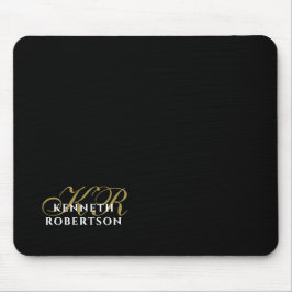 Mousepad Monogram Name Black Gold White Minimalist Elegant