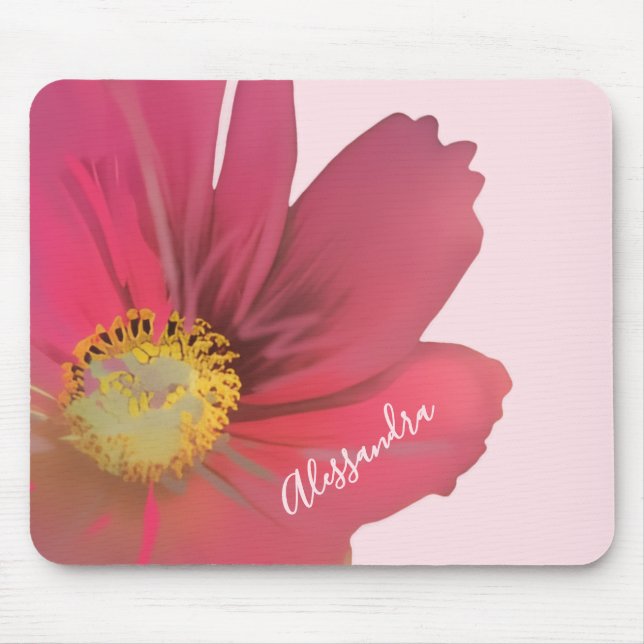 Mousepad Monogram Name Pastel Pink Watercolor Floral (Frente)