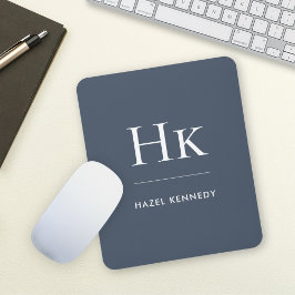 Mousepad Monogram Simple Elegant Classic Navy Blue White