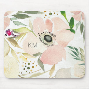 Mousepad Monograma a alegria da aguarela do branco