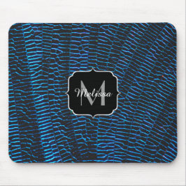 Mousepad Monograma abstrato azul vibrante metálico brilhant