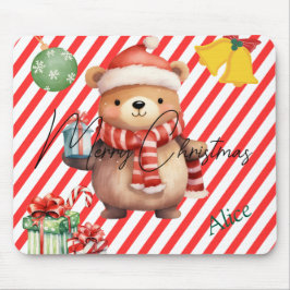 Mousepad Monograma Adorável Listras brancas vermelhas Ornam